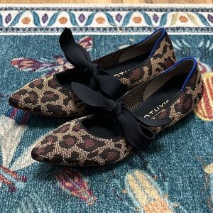 Rothy's The Mary Jane Point Flats with Bow in Wildcat Leopard